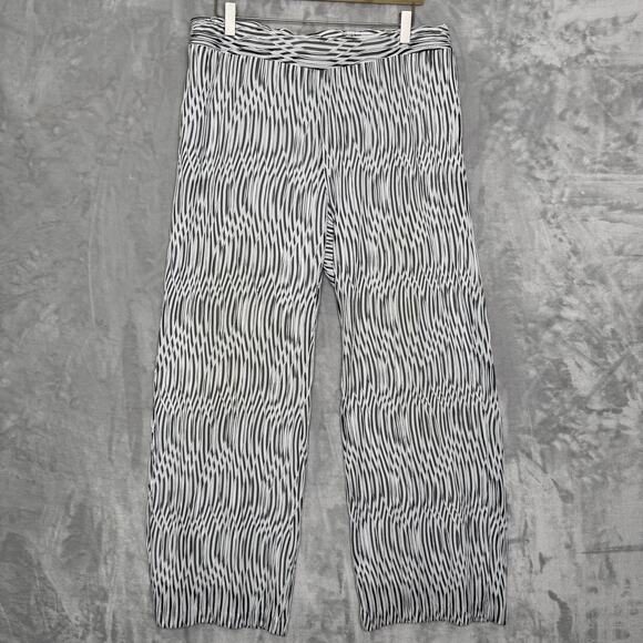 IC by Connie K Pants Womens Large Black White Wide Leg Pleated Pattern Artsy - Picture 1 of 11